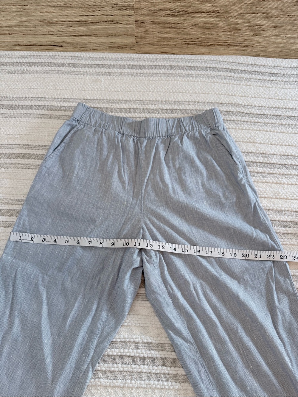Lou & Grey Linen Blend Pull-On Cropped Pants Bundle Elastic Waist Blue Beige M - Picture 7 of 16